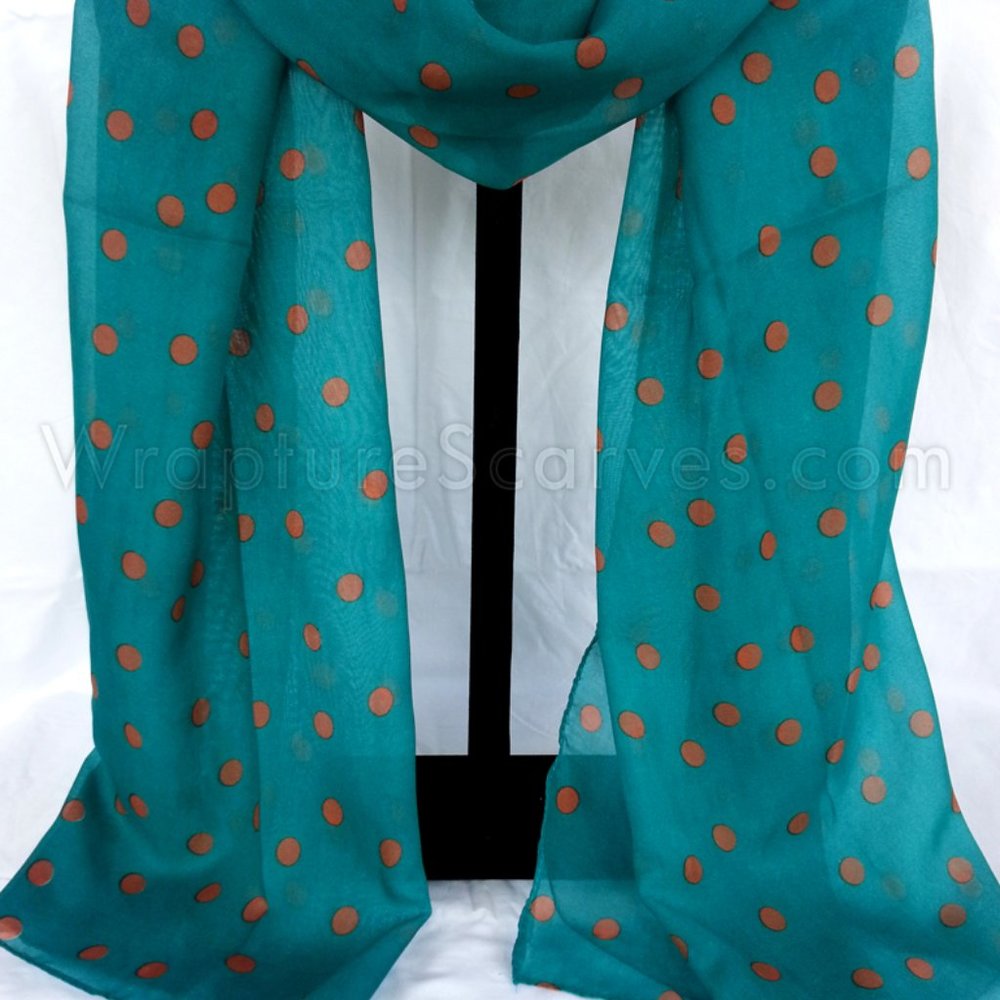 Green “Dotty” chiffon polka dots $6.99 Shipping neck/head scarf 25X58" Larg NWOT